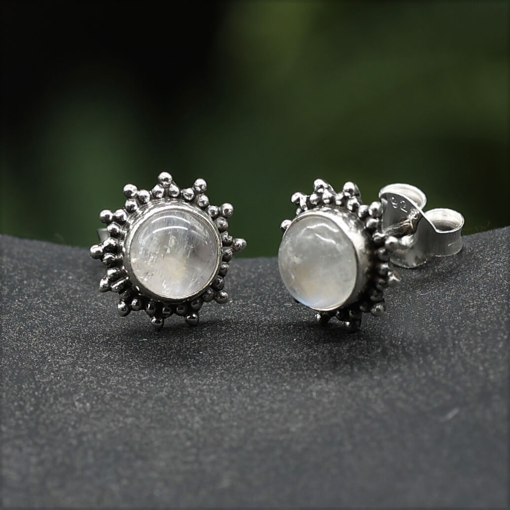 Ohrstecker Mondstein Silber Edelstein Ohrringe Steinschmuck 925