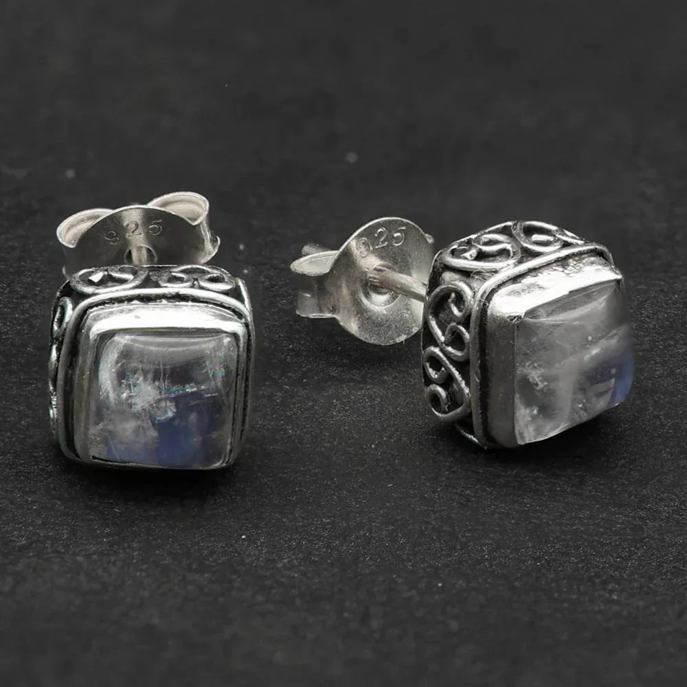 Ohrstecker Mondstein Sterlingsilber Silber handarbeit Ohrschmuck mit Edelsteinen