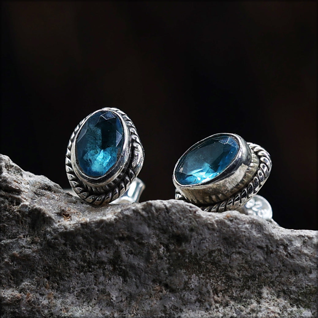 Ohrstecker Aquamarine 925 Silber Damen Edelstein Ohrringe Steinschmuck 