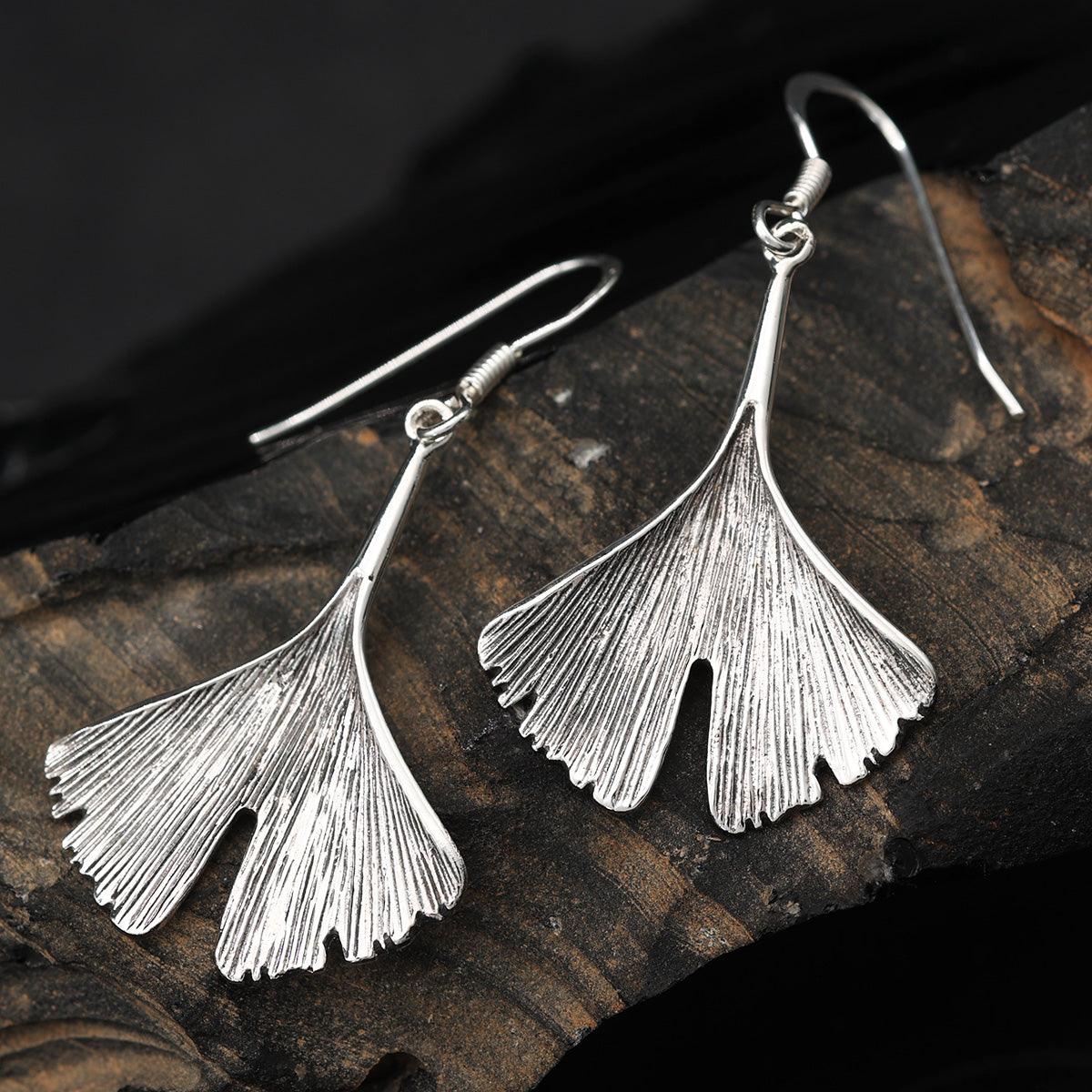 Ginkgo silberne Ohrringe 925 hängender Ohrschmuck