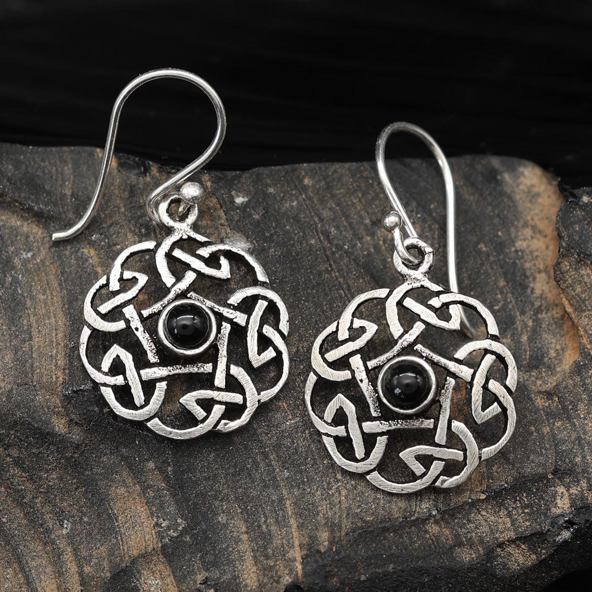 Keltischer Onyx Ohrring 925 Silber Ohrschmuck Ohrhänger fein