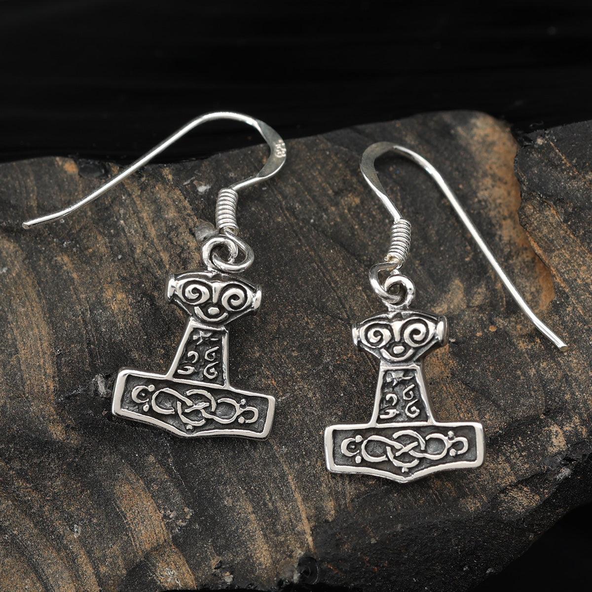 Thorshammer silberne Ohrringe 925 hängender Ohrschmuck