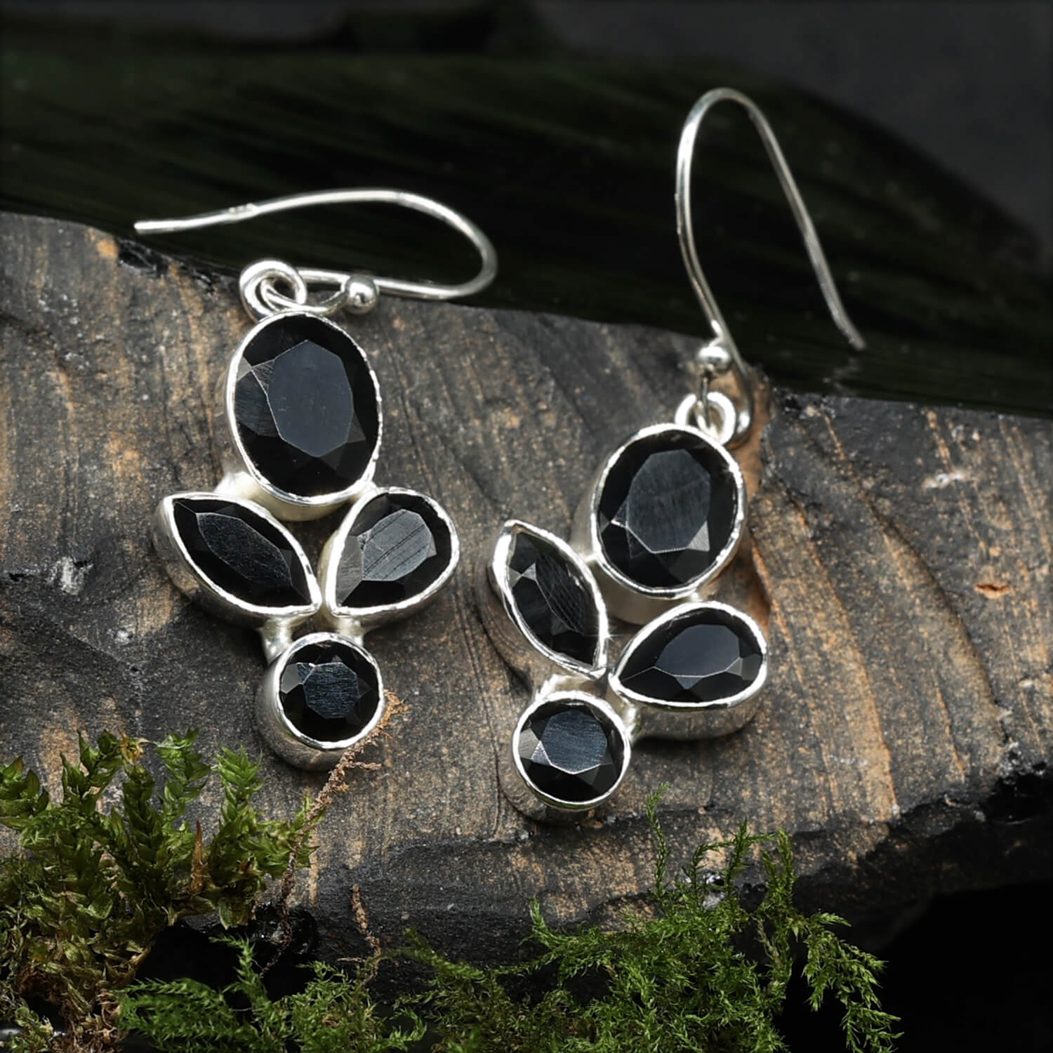 Schwarzer Onyx Ohrringe 925 Silber Ohrhänger edeler Ohrschmuck