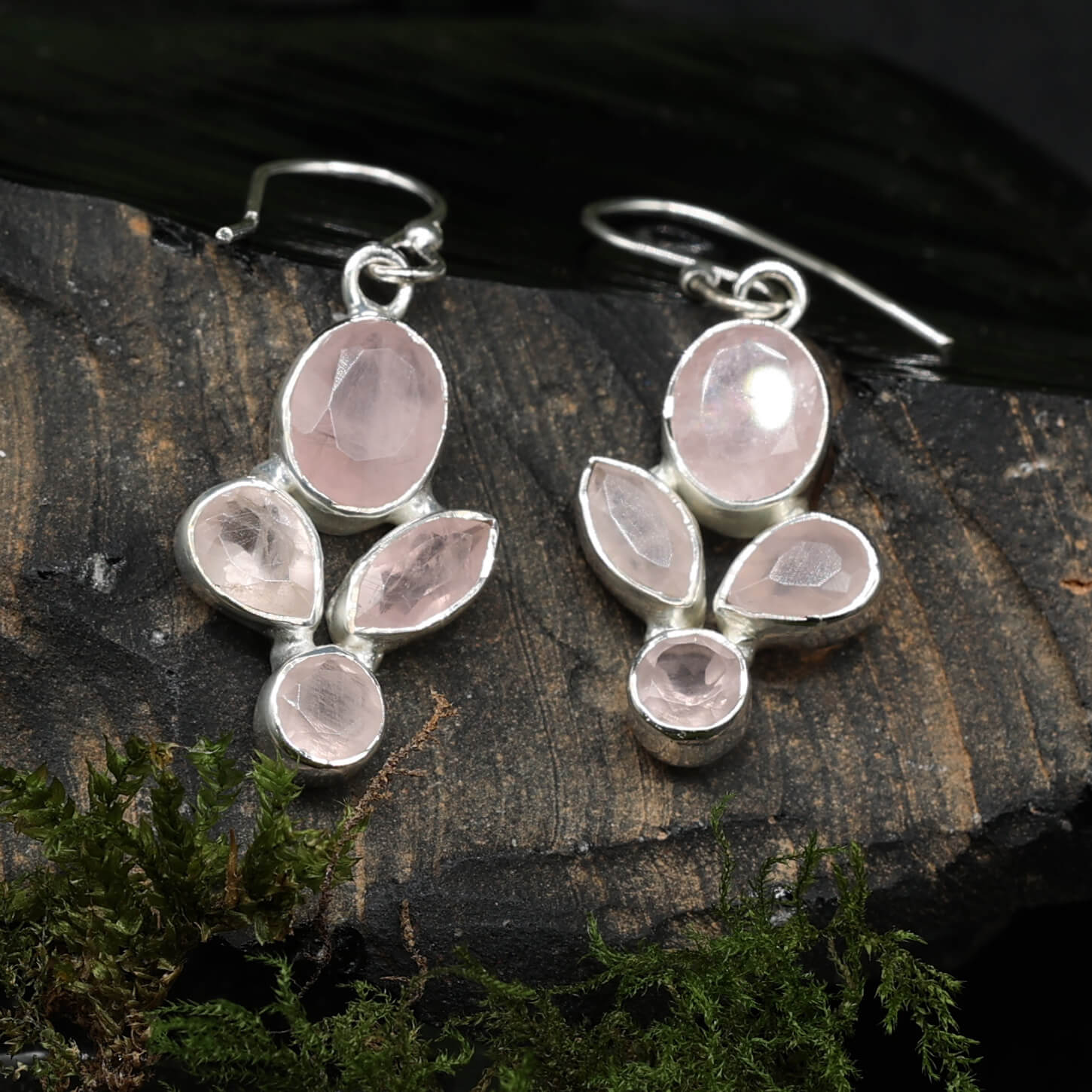 Rosenquarz Ohrringe 925 Silber Ohrhänger edler Ohrschmuck