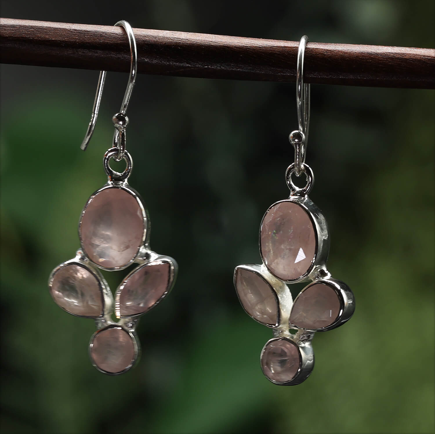 Rosenquarz Ohrringe 925 Silber Ohrhänger edler Ohrschmuck