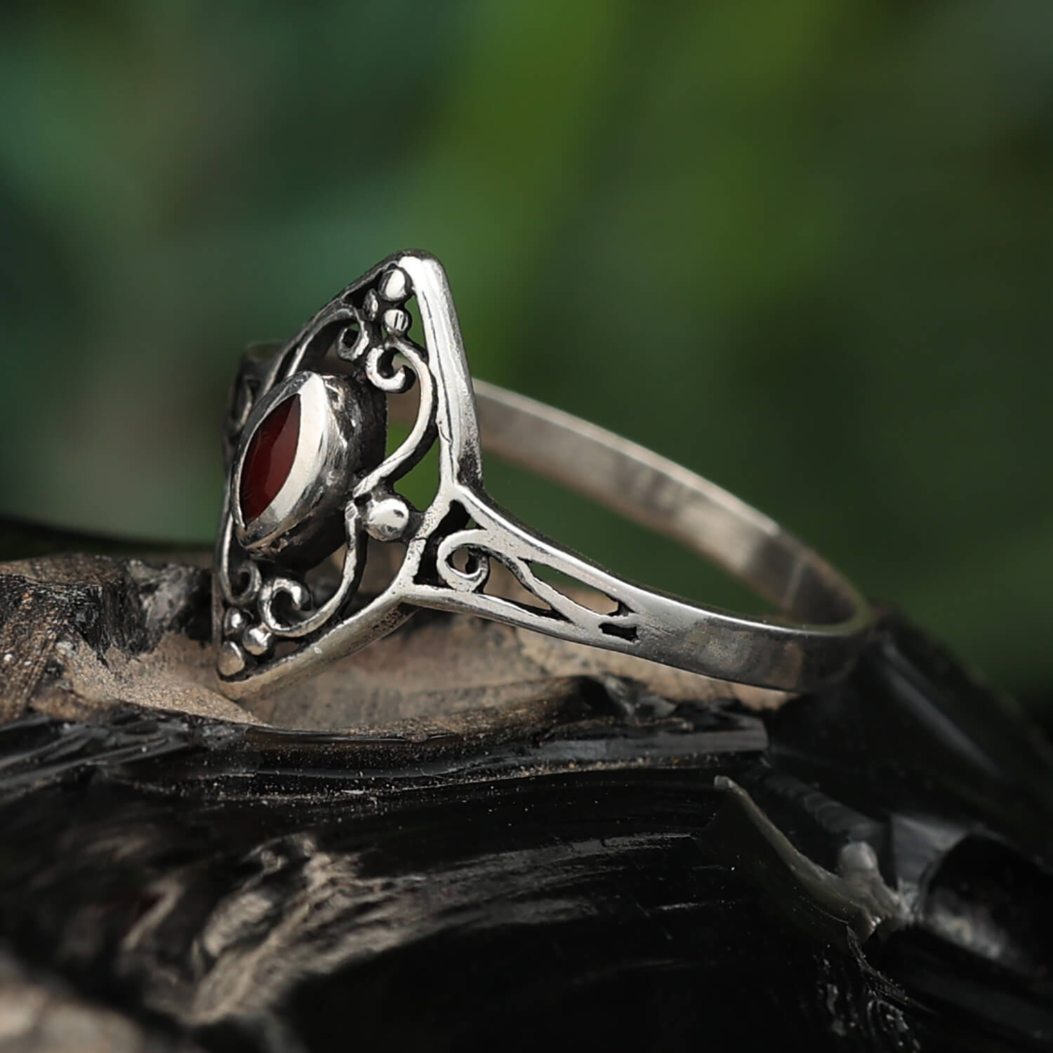 Fine silver ring for women with carnelian ornament, 925 silver