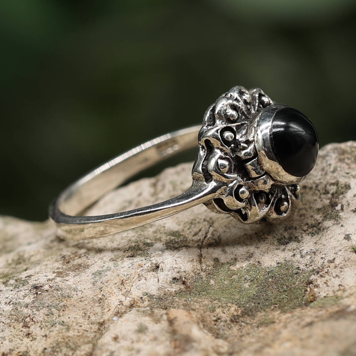 Onyx Silbering Giftring Schmuck Ring 925 mit Fach Silber Damen