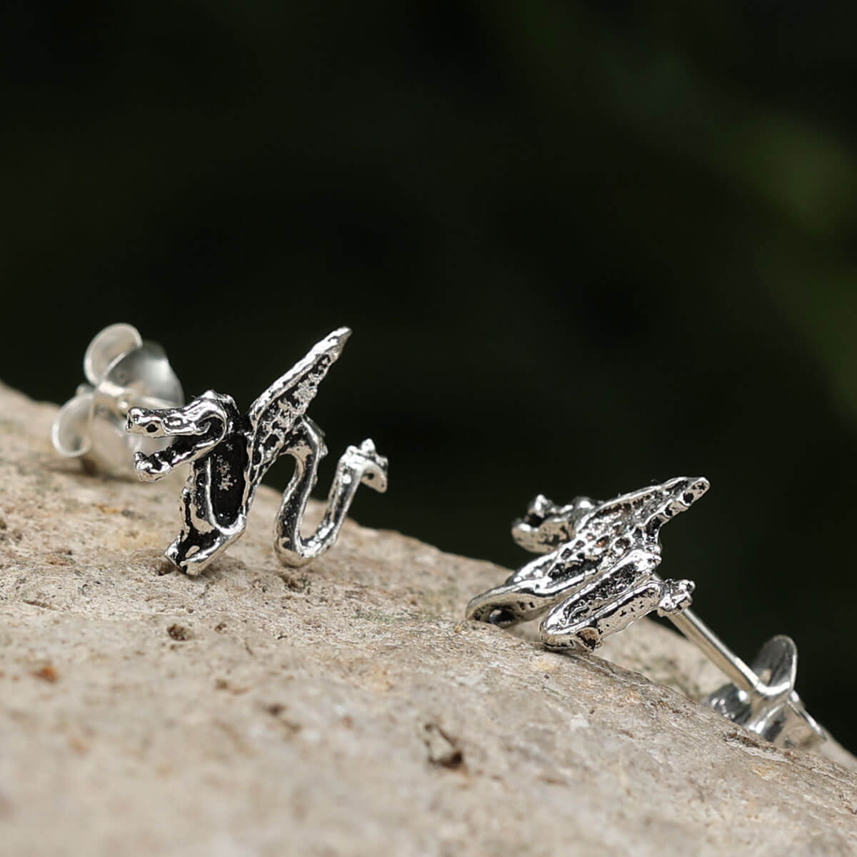 Dragon stud earrings, 925 sterling silver earrings
