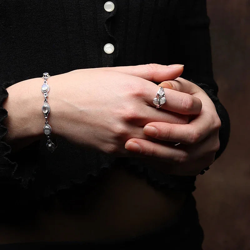 Mondstein Ring und Armband Schmuck 925 Silber Elegant Edelstein